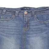 BLUE EPIC Womens Blue Denim Mini Cotton Blend Skirt M Embroidered Pocket Detail