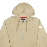 TOMMY HILFIGER Mens Beige Zip Up Hoodie L Cotton Blend Lightweight Casual