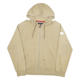 TOMMY HILFIGER Mens Beige Zip Up Hoodie L Cotton Blend Lightweight Casual