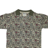 NORTHERN SPIRIT Mens Green & Beige Leaf Print Short Sleeve Polo Shirt M Casual