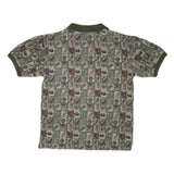 NORTHERN SPIRIT Mens Green & Beige Leaf Print Short Sleeve Polo Shirt M Casual