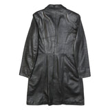 Womens Black Leather Classic Jacket M Button Plain Stylish Comfortable