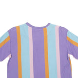 KARL KANI Womens Purple & Blue Stripe Graphic Crop T-Shirt S Short Sleeve Crew