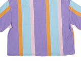 KARL KANI Womens Purple & Blue Stripe Graphic Crop T-Shirt S Short Sleeve Crew