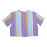 KARL KANI Womens Purple & Blue Stripe Graphic Crop T-Shirt S Short Sleeve Crew