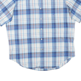 NAUTICA Mens Blue & Grey Checked Cotton Blend Shirt L Button Down Short Sleeve