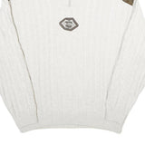 ALPENLAND Mens White & Brown Patterned Jumper Roll Neck Cable Knit L Wool Blend