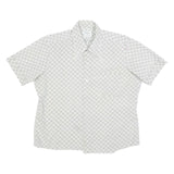 Mens White Grey Check Short Sleeve Shirt L Lightweight Summer Casual