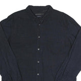FRENCH CONNECTION Mens Navy Blue Check Shirt L Cotton Long Sleeve Casual Twill
