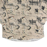 NORTH RIVER Mens Beige Fishing Print Cotton Shirt L Outdoor Angling Pattern