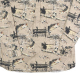 NORTH RIVER Mens Beige Fishing Print Cotton Shirt L Outdoor Angling Pattern