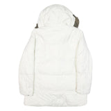 TOMMY HILFIGER Womens White Button Puffer Jacket M Polyester Blend Faux Fur Hood