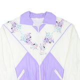 Womens White & Purple Graphic Polyester Blend Zip Jacket L Casual Vintage Style