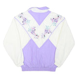 Womens White & Purple Graphic Polyester Blend Zip Jacket L Casual Vintage Style