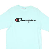 CHAMPION Mens Light Blue Graphic T-Shirt L Short Sleeve Crew Neck Cotton Blend