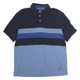 NAUTICA Mens Blue & Navy Block Stripe Short Sleeve Polo Shirt M Cotton