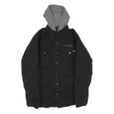 WRANGLER Mens Black & Grey Hooded Cotton Blend Jacket S Button Closure Casual