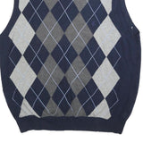 IZOD Mens Navy & Grey Argyle Patterned V-Neck Cotton Jumper L Sleeveless Classic