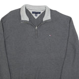 TOMMY HILFIGER Mens Grey Plain Cotton Blend Pullover V-Neck Jumper 2XL