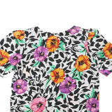 Womens White Black & Floral Printed Top Short Sleeve Round Neck M Summer Casual