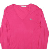 LACOSTE Womens Pink Plain V-Neck Basic Knit Jumper M Cotton Blend