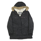 LEVI'S Womens Black Jacket L Polyester Blend Plain Zip Hooded Casual Winter