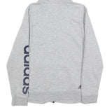 ADIDAS Womens Grey Hoodie L Full Zip Printed Logo Cotton Blend Casual
