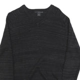 CALVIN KLEIN Mens Black Patterned Cotton Jumper V Neck Basic Knit S Lightweight