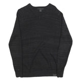 CALVIN KLEIN Mens Black Patterned Cotton Jumper V Neck Basic Knit S Lightweight