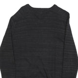 CALVIN KLEIN Mens Black Patterned Cotton Jumper V Neck Basic Knit S Lightweight