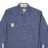 FAZE APPAREL Mens Blue Contrast Detail Cotton Blend Shirt XL Button-Down Casual