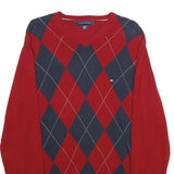 TOMMY HILFIGER Mens Red & Navy Patterned Pullover Argyle V-Neck Basic Knit M