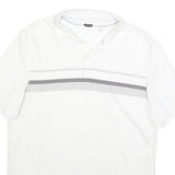 CALVIN KLEIN Mens White Polo Shirt M Cotton Blend Grey Striped Short Sleeve