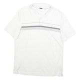 CALVIN KLEIN Mens White Polo Shirt M Cotton Blend Grey Striped Short Sleeve