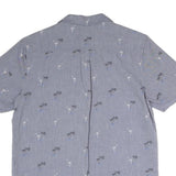 VANS Mens Blue & Grey Short Sleeve Shirt S Flamingo Palm Print Casual