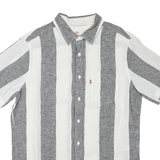 LEVI'S Mens Grey & White Striped Shirt M Cotton Blend Casual Short Sleeve Summer