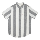LEVI'S Mens Grey & White Striped Shirt M Cotton Blend Casual Short Sleeve Summer