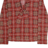 Womens Red Plaid Bow Tie Long Sleeve V-Neck Polyester Top M Stylish Retro