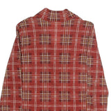 Womens Red Plaid Bow Tie Long Sleeve V-Neck Polyester Top M Stylish Retro