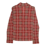 Womens Red Plaid Bow Tie Long Sleeve V-Neck Polyester Top M Stylish Retro