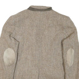 Mens Beige Cotton Blend Herringbone Jacket M Tailored Lapel Zip Elbow Patches