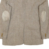 Mens Beige Cotton Blend Herringbone Jacket M Tailored Lapel Zip Elbow Patches
