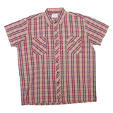 FRIENDSHIP Mens Beige & Red Check Shirt XL Short Sleeve Button Front Casual