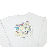 Mens White Sweatshirt Pullover L Cartoon Graphic Print Crew Neck Cotton Blend