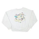 Mens White Sweatshirt Pullover L Cartoon Graphic Print Crew Neck Cotton Blend