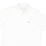 LACOSTE Mens White Cotton Blend Short Sleeve Shirt M Classic Logo Casual