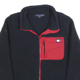 TOMMY HILFIGER Womens Black & Red Zip Jacket L Polyester Fleece Casual Warm Coat