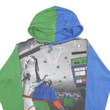 MOSKITO Boys Blue & Green Basketball Graphic Cotton Blend Hoodie L Colourblock