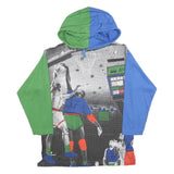 MOSKITO Boys Blue & Green Basketball Graphic Cotton Blend Hoodie L Colourblock