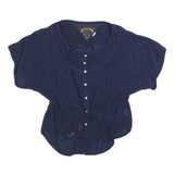 HILFIGER DENIM Womens Blue Button Shirt Short Sleeve Round Neck M Casual Top